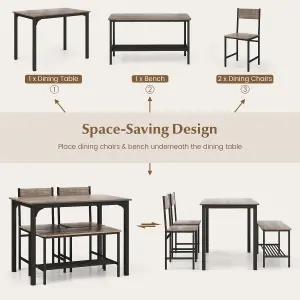 Costway 4-Piece Dining Table & Chair Bench Set Industrial Gathering Table Kitchen Set