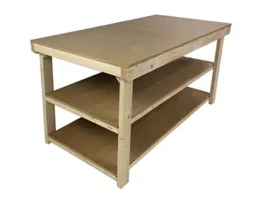 Workbench MDF top, large heavy-duty table (H-90cm, D-120cm, L-150cm) with double shelf