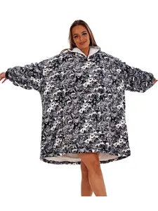 Wearable Hooded Fleece Blanket - Grey Camo, Adult