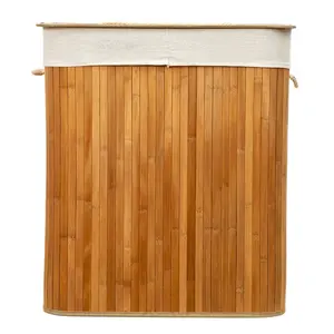 Rectangular Bamboo Laundry Basket-Natural With Div Bamboo Laundry Hamper with Handles Natural / 54" H x 34" W x 24" D