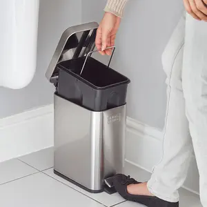 BLACK+DECKER 5L Metallic Grey Pedal Bin with Soft Close Lid