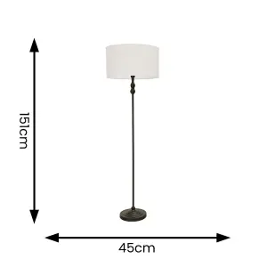 ValueLights Maggie Black Metal Candlestick Floor Lamp with White Fabric Lamp Shade and LED Bulb