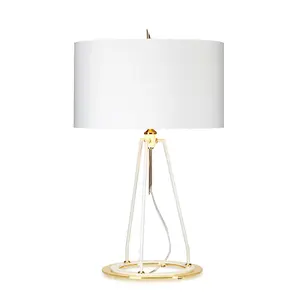 Table Lamp White with Metallic Gold Lining Shade White Polished Gold LED E27 60W