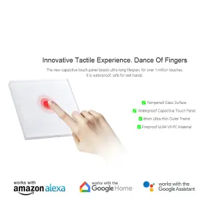 1 Gang Smart Touch Switch with Timer, Smart Light Switch Works with Alexa and Google Home, No Neutral Required