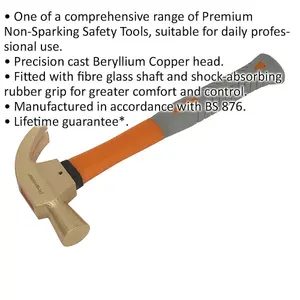 24oz Non-Sparking Claw Hammer with Shock Absorbing Grip and Fibreglass Shaft