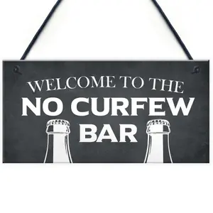 Home Bar Sign NO CURFEW BAR Funny Man Cave Bar Pub Sign Home Decor Gift