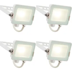 4 PACK Outdoor Waterproof LED Floodlight - 10W Cool White LED - Matt White