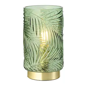 Modern Palm Tree Emerald Forest Green Glass Table Lamp with Satin Brass Base