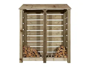 Slatted wooden log store W-146cm, H-180cm, D-88cm - natural (light green) finish