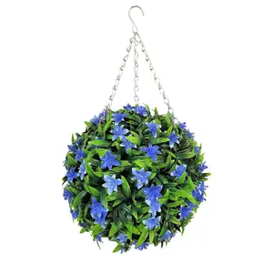 Best Artificial 28cm Blue Lily Hanging Basket Flower Topiary Ball - Suitable for Outdoor Use - Weather & Fade Resistant