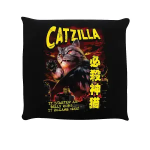 Horror Cats Catzilla Filled Cushion Black/Yellow (One Size)