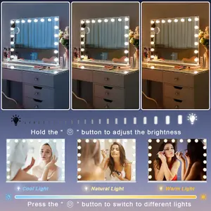 VANITII GLOBAL Hollywood Vanity Make Up Mirror with Lights RGB Backlit Light Up Tabletop Wall