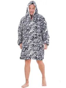 Wearable Hooded Fleece Blanket - Grey Camo, Adult