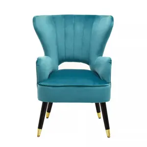 Interiors by Premier Green Velvet Armchair,  Accent Chair With Gold Finish Rubberwood Legs, Modern Design Highback Chair