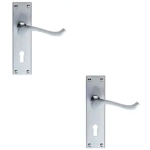 2 PACK - Victorian Scroll Bathroom Latch Door Handle - Satin Chrome Lever on Backplate