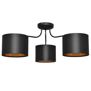 Luminosa Alba Multi Arm Semi Flush Ceiling Light Black, Gold 65cm