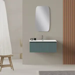 Banyetti Linea Ocean Blue Ribbed Wall Hung Vanity Unit 800mm x 460mm