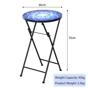 Costway Garden Mosaic Side Table Foldable Round End Table Outdoor Indoor Plant Stand w/ Ceramic Tile Top