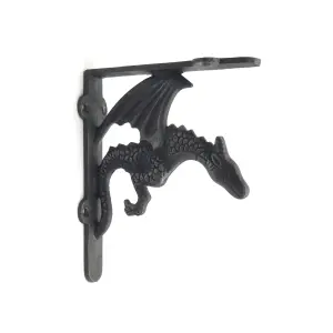 Oakcrafts - Pair of Antique Cast Iron Winged Dragon Shelf Brackets - 125mm x 150mm