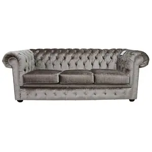 Chesterfield 3 Seater Boutique Beige Velvet Sofa Settee Bespoke In Classic Style