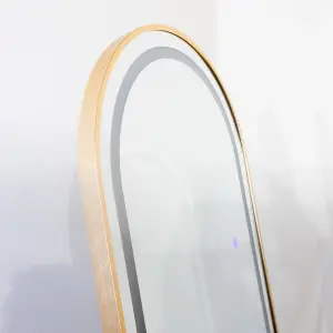 Gold Arched LED Metal Frame Mirror Wall & Floor Standing - 145 x 45cm