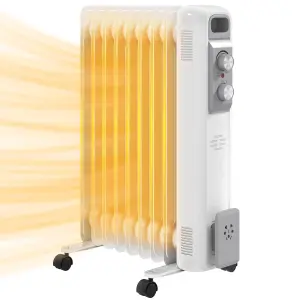 HOMCOM 2000W 9 Fin Oil Filled Heater Radiator for Home, White