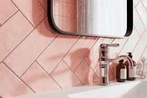 Top Ceramics Pink Gloss Metro Ceramic Wall Tile Flat Bumpy (L)300mm x (W)100mm Each box 0.84sqm