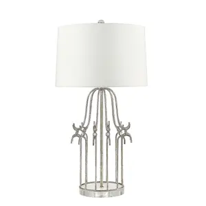 Table Lamp Cream Shade Distressed Silver LED E27 100W Single Bulb