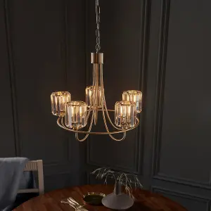 Luminosa Berenice 5 Light Multi Arm Glass Shade Ceiling Pendant Antique Brass