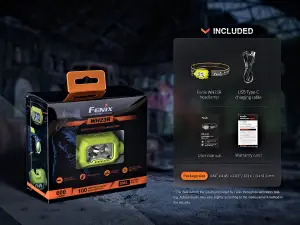 Fenix WH23R, USB-C Rechargeable Work Head Torch - 600 lm - 100m Beam - Independent & Combined Spot/Flood Light - IP66 Weatherproof