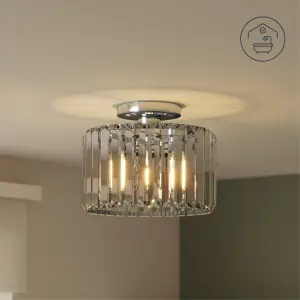 GoodHome Antpitta Glass & metal Chrome effect LED Bathroom ceiling light