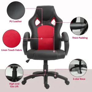 Vinsetto Racing Gaming Chair Swivel Home Office Gamer Chair with Wheels Red