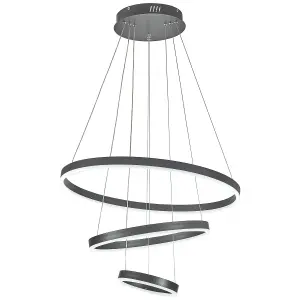 Modern Black 3 Ring Aluminum Round Adjustable Linear Hanging LED Ceiling Pendant Light in White Light