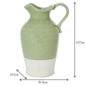 Sage Green and White Two Tone Table Decoration Pitcher Jug Flower Vase