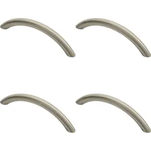 4x Curved Bow Cabinet Pull Handle 119 x 10mm 96mm Fixing Centres Satin Nickel