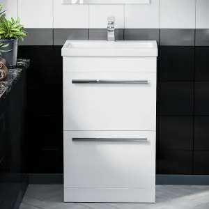 Nes Home 500mm Gloss White 2 Drawer Basin Vanity Cabinet Floor Standing Ceramic Sink