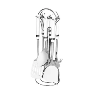 Shela 7 Piece Kitchen Utensil Set (Set of 7) White/Silver