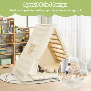 Costway 2-in-1 Triangle Climbing Set Kids Wooden Climbing Play Tent with 7cm Thick Pad