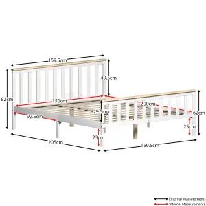 Vida Designs Milan White & Pine 5ft King Size Wooden Bed Frame - High Foot End