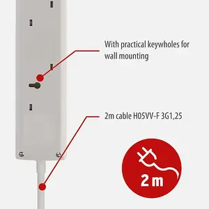 Brennenstuhl 4 Way Extension Lead Individually Switched - 2 Metre Cable