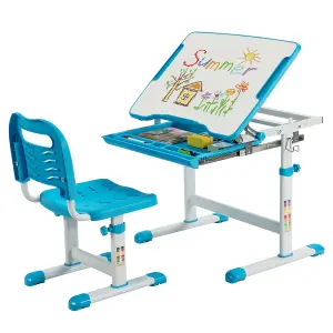 COSTWAY Kids Desk & Chair Set Adjustable Study Table with Tilting Tabletop