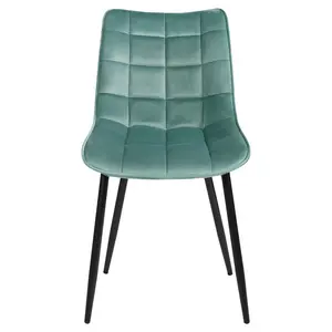 Set Of 4 Dining Room Chairs Kitchen Chair Cushioned Chair Design Chair With Backrests With Fabric Seat And Metal Frame Turquoise