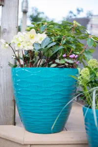 Large Windermere Plant Pot - Plastic - L38 x W38 x H33 cm - Teal