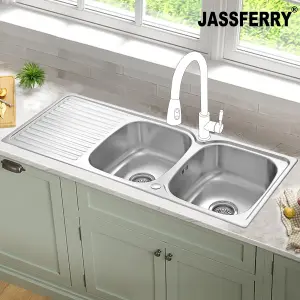 JASSFERRY Large Kitchen Sink Stainless Steel Matt Inset Double Bowl Reversible Drainer