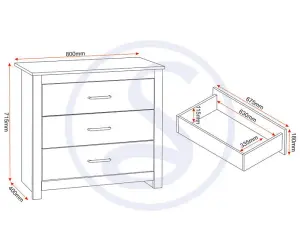 Portland 3 Drawer Chest in Grey with Oak Effect Finish