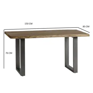 Grey Essential Live Edge Medium Sized Dining Table 1.5M Set 2 Chairs 1 Bench