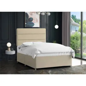 Harmony Divan Bed Set with Tall Headboard and Mattress - Chenille Fabric, Cream Color, Non Storage