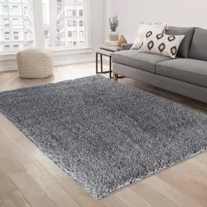 Modern Soft Plain Shimmer Shaggy Area Rugs Dark Grey 120x170 cm