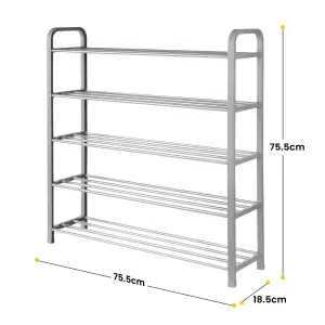 5 Tier Shoe Rack Storage Organiser Lightweight Space Saving Metal Shelves