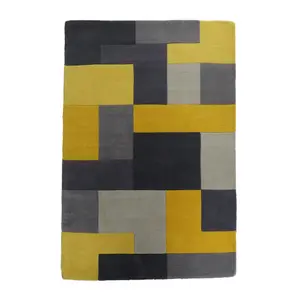 Lexus Grey & Yellow Block Small Rug, (L)150cm x (W)90cm